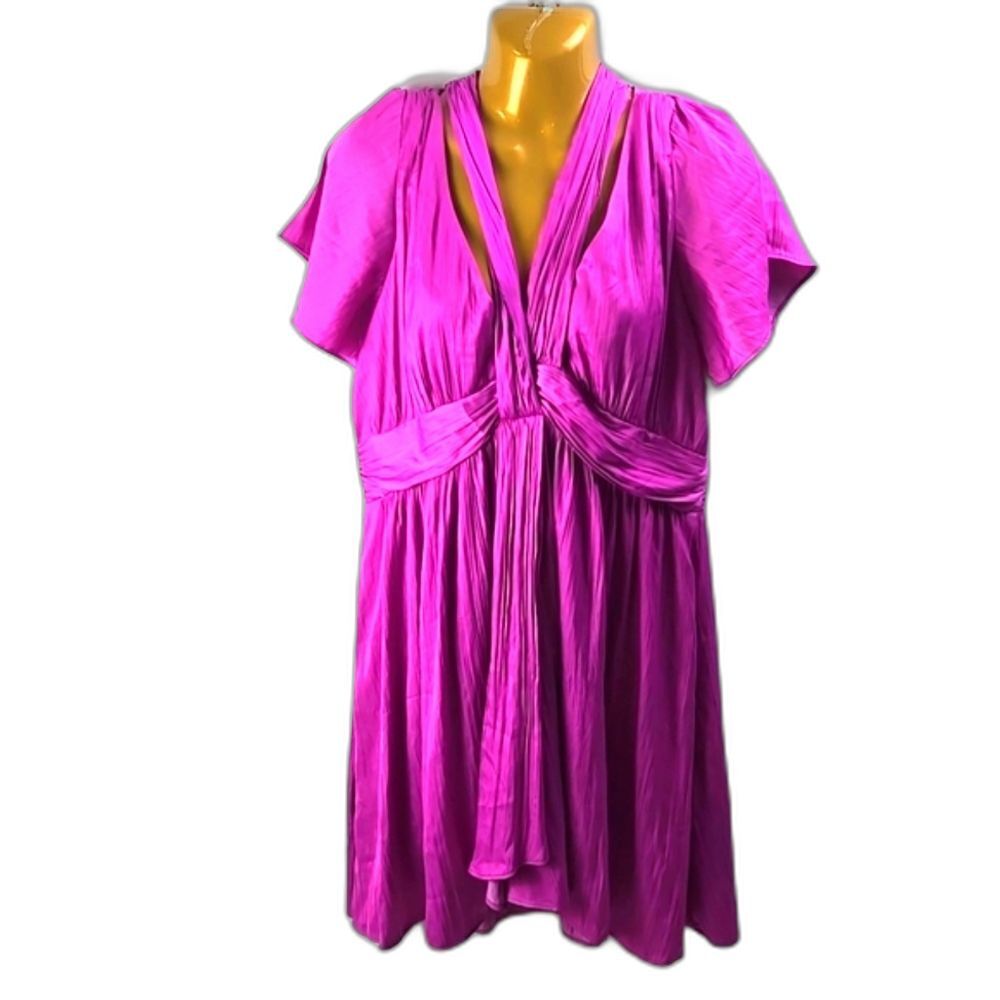 Anthropologie Women's Purple V-Neck Vibrant Mini Dress Size 14 - NWT